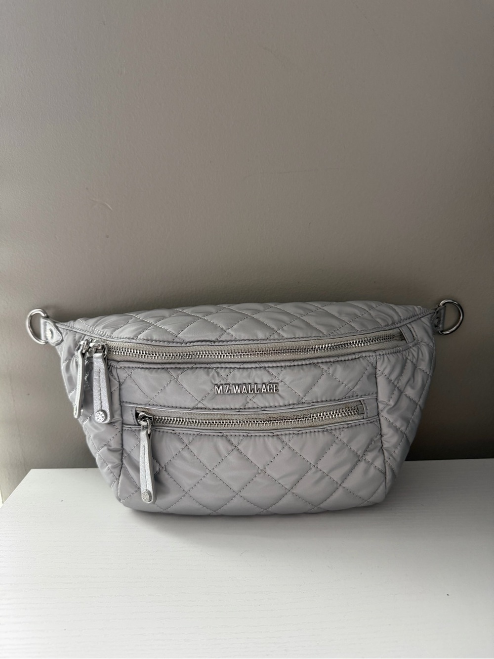 MZ WALLACE Quilted Light Gray Crossbody Belt Bag